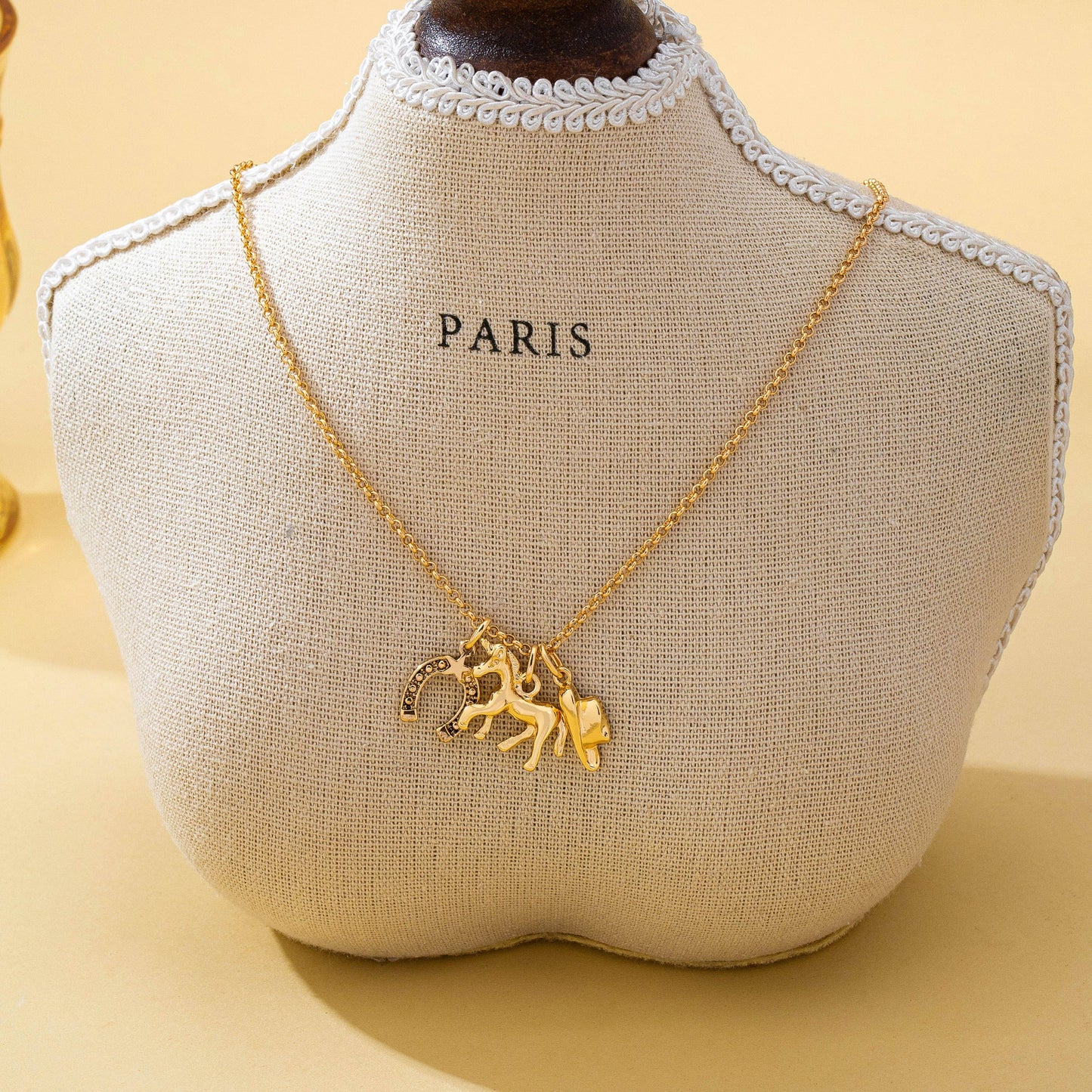 Galloping Horse and Horseshoe Charm Necklace