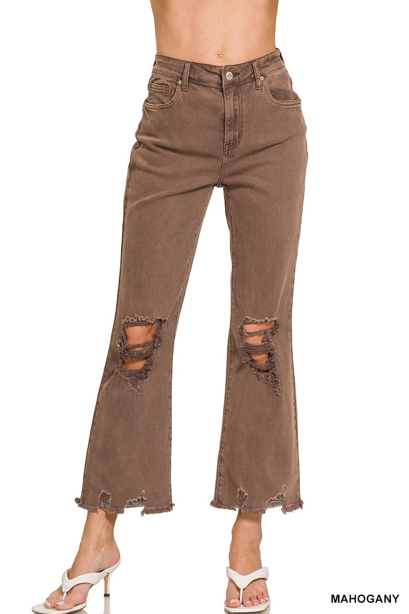 Acid Washed High Waist Distressed Straight Pants (4 colors)
